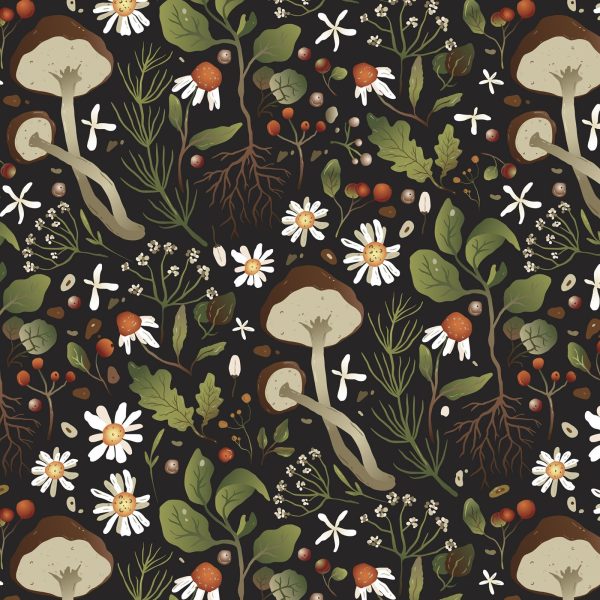Woodland Mushrooms by David Textiles