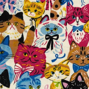 Powerful Animal Cats Retro Oxford - White by Kokka Fabrics