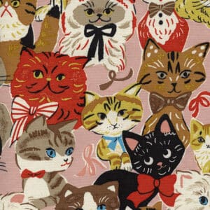 Powerful Animal Cats Retro Oxford - Pink by Kokka Fabrics
