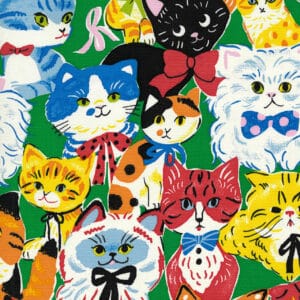 Powerful Animal Cats Retro Oxford - Green by Kokka Fabrics