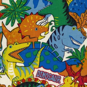 Powerful Animal Dinos Retro Oxford - White by Kokka Fabrics