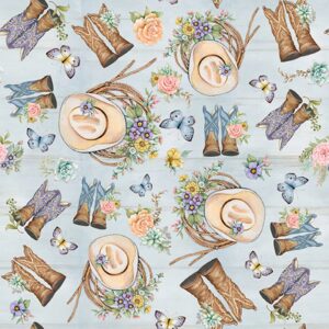 Highland Ranch Cowboy Cowgirl Boots Hats Floral by Springs Fabric